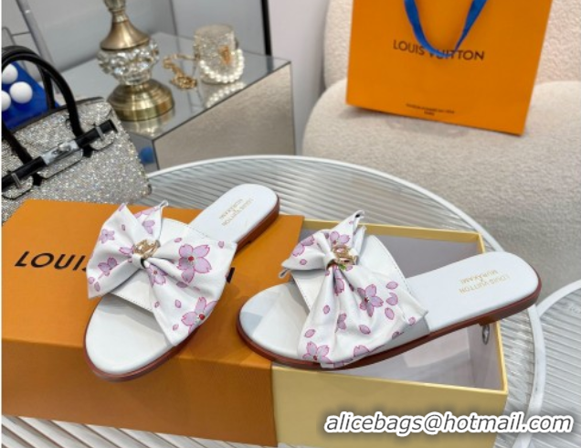 Purchase Louis Vuitton LV x TM Lily Flat Slides Sandal with Bow in Cherry Bloom Print Leather White 2025 1AGVYB