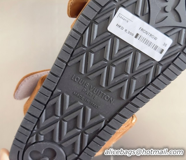 Pretty Style Louis Vuitton Bom Dia Flat Comfort Slides Sandal in Suede with Bloom Buckle Brown 2025 1AGXTN 