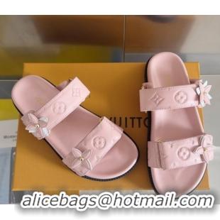 Top Design Louis Vuitton LV Sunset Flat Comfort Slides Sandal in Perforated Leather with Monogram Flower Light Pink 2025