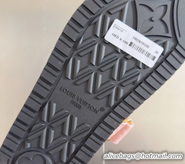 Top Design Louis Vuitton LV Sunset Flat Comfort Slides Sandal in Perforated Leather with Monogram Flower Light Pink 2025
