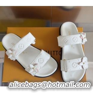 Luxury Cheap Louis Vuitton LV Sunset Flat Comfort Slides Sandal in Perforated Leather with Monogram Flower White 2025 1A