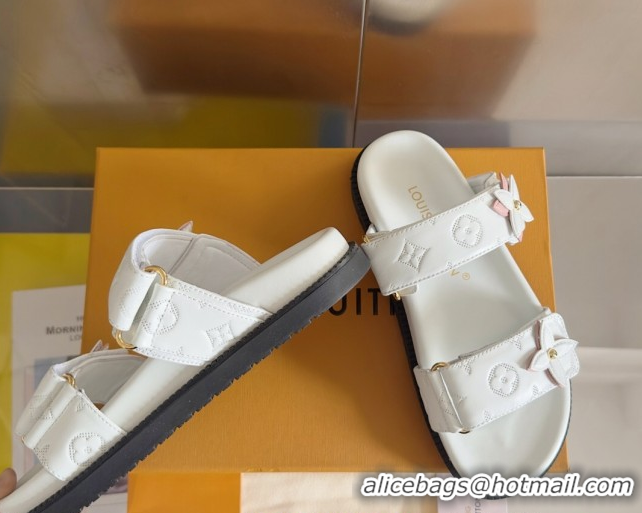Luxury Cheap Louis Vuitton LV Sunset Flat Comfort Slides Sandal in Perforated Leather with Monogram Flower White 2025 1A