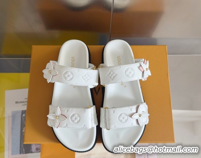 Luxury Cheap Louis Vuitton LV Sunset Flat Comfort Slides Sandal in Perforated Leather with Monogram Flower White 2025 1A