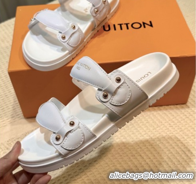 Good Product Louis Vuitton Bom Dia Comfort Slides Sandal in Leather with Studs White 2025 1AHLOQ 