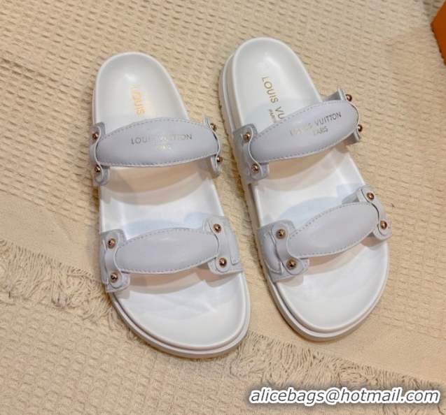 Good Product Louis Vuitton Bom Dia Comfort Slides Sandal in Leather with Studs White 2025 1AHLOQ 
