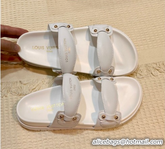 Good Product Louis Vuitton Bom Dia Comfort Slides Sandal in Leather with Studs White 2025 1AHLOQ 