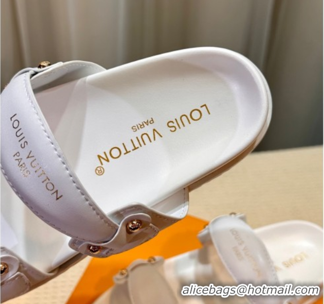 Good Product Louis Vuitton Bom Dia Comfort Slides Sandal in Leather with Studs White 2025 1AHLOQ 