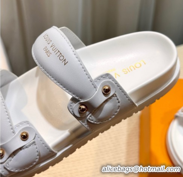 Good Product Louis Vuitton Bom Dia Comfort Slides Sandal in Leather with Studs White 2025 1AHLOQ 