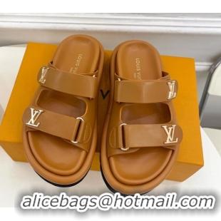 Charming Louis Vuitton Comfort Slides Sandal in Leather with LV Strap Brown 2025 LV042202