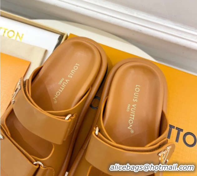 Charming Louis Vuitton Comfort Slides Sandal in Leather with LV Strap Brown 2025 LV042202