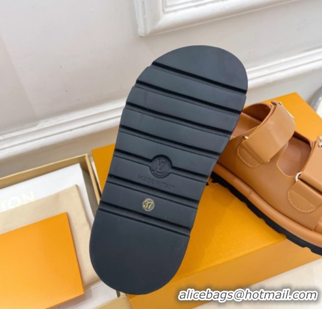 Charming Louis Vuitton Comfort Slides Sandal in Leather with LV Strap Brown 2025 LV042202