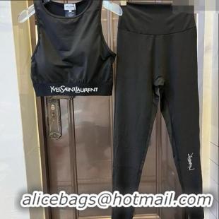 ​Luxury Cheap Saint Laurent Yoga Activewear Set with Strass 0314 Black 2025