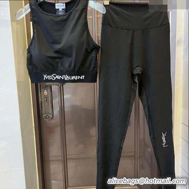 ​Luxury Cheap Saint Laurent Yoga Activewear Set with Strass 0314 Black 2025