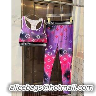 Top Grade Louis Vuitton Yoga Activewear Set 0314 Purple Print 2025
