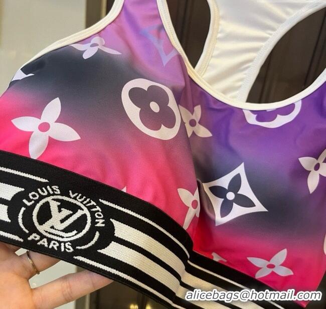Top Grade Louis Vuitton Yoga Activewear Set 0314 Purple Print 2025