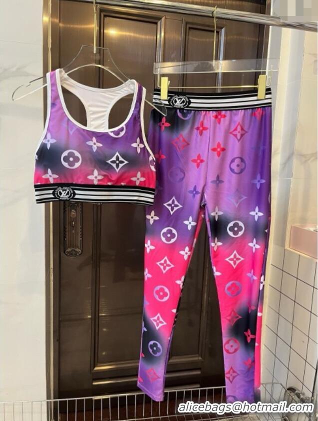 Top Grade Louis Vuitton Yoga Activewear Set 0314 Purple Print 2025