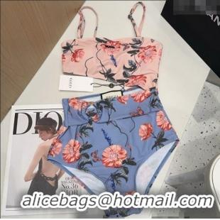 Luxury Discount Gucci Flora Cutout One-Piece Swimwear 3120 Blue/Pink 2025