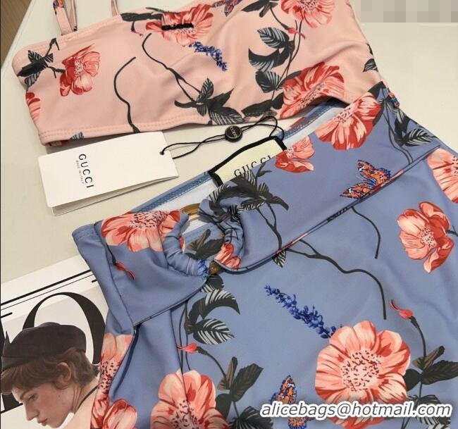 Luxury Discount Gucci Flora Cutout One-Piece Swimwear 3120 Blue/Pink 2025