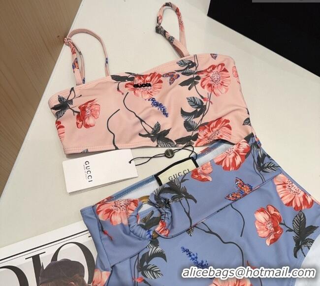Luxury Discount Gucci Flora Cutout One-Piece Swimwear 3120 Blue/Pink 2025