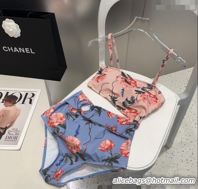 Luxury Discount Gucci Flora Cutout One-Piece Swimwear 3120 Blue/Pink 2025