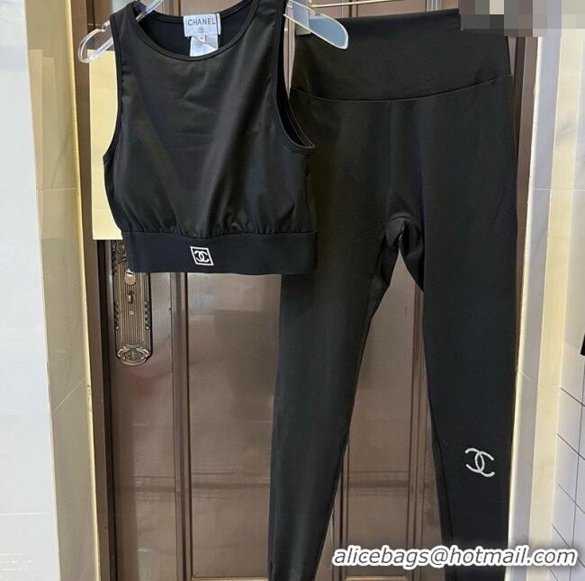 ​Cheap Price Chanel Yoga Activewear Set with Strass 0314 Black 2025