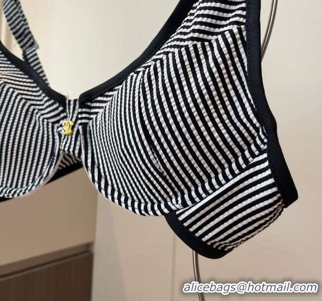 Top Grade Chanel Striped Two-Pieces Swimwear 0314 Black 2025
