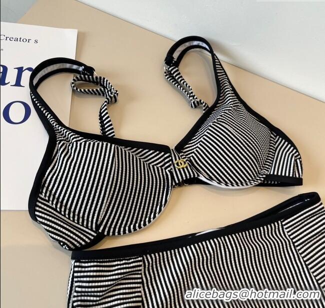 Top Grade Chanel Striped Two-Pieces Swimwear 0314 Black 2025