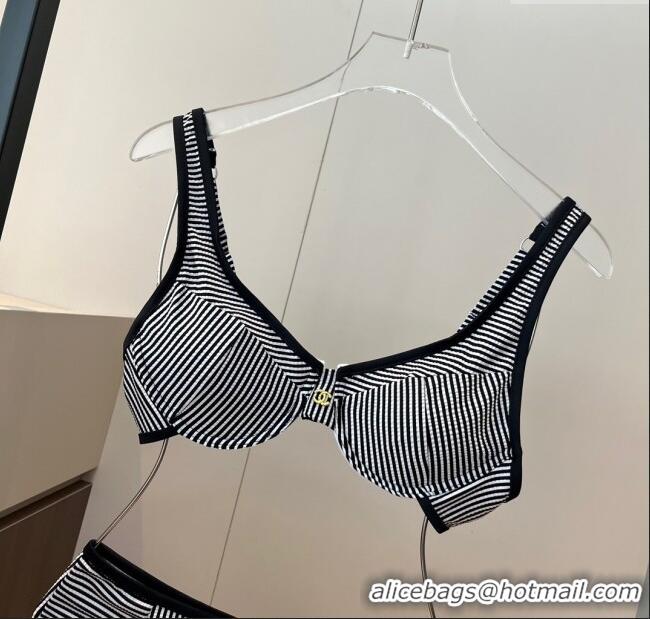 Top Grade Chanel Striped Two-Pieces Swimwear 0314 Black 2025