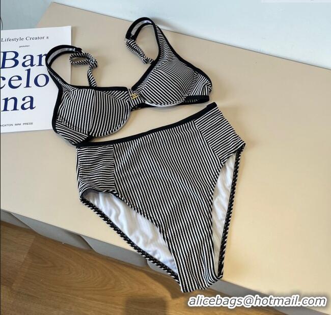Top Grade Chanel Striped Two-Pieces Swimwear 0314 Black 2025