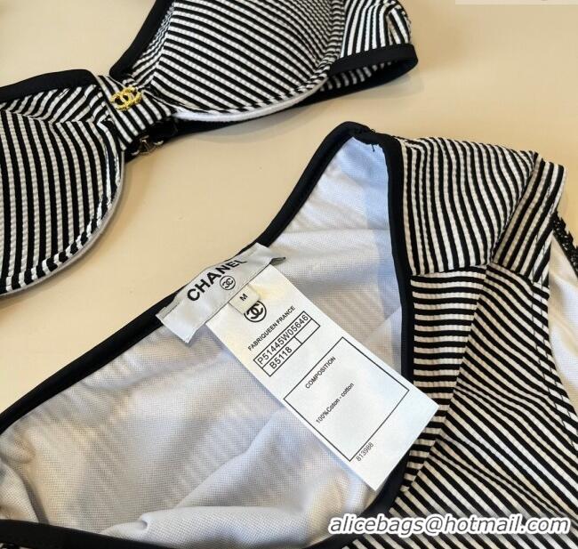 Top Grade Chanel Striped Two-Pieces Swimwear 0314 Black 2025