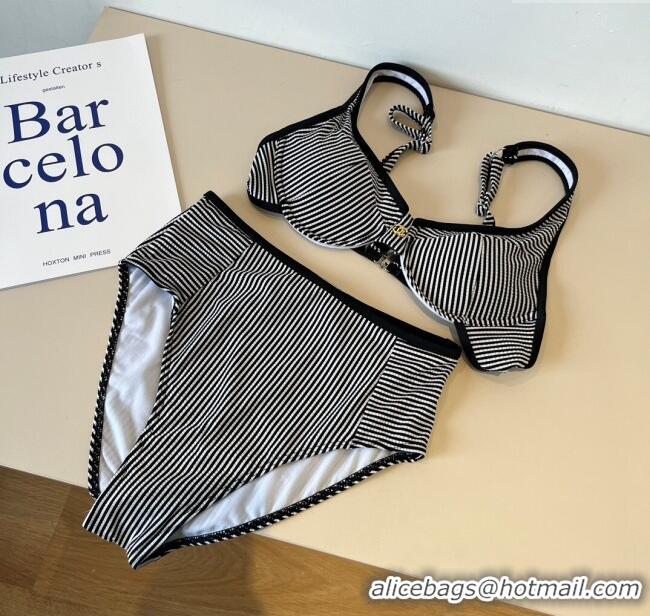 Top Grade Chanel Striped Two-Pieces Swimwear 0314 Black 2025