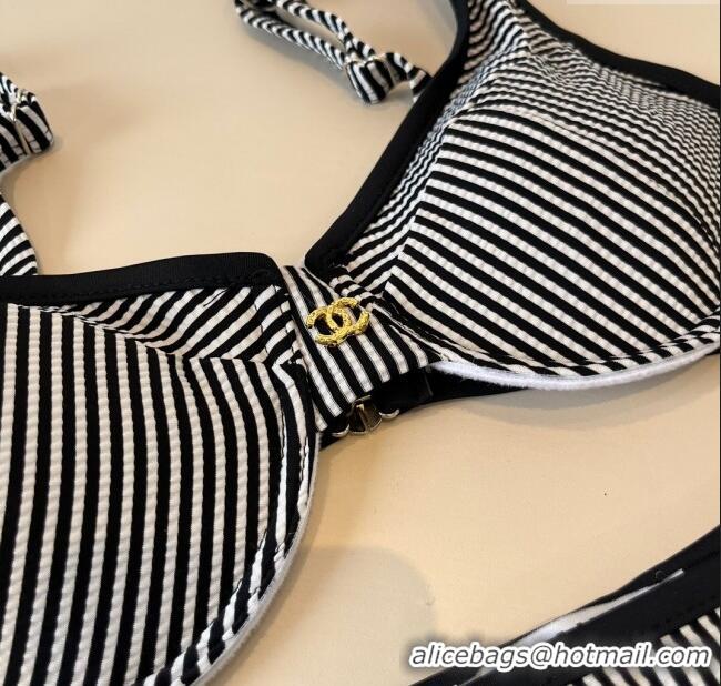 Top Grade Chanel Striped Two-Pieces Swimwear 0314 Black 2025