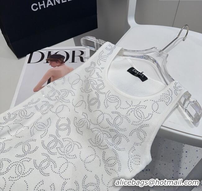 ​Luxury Discount Chanel Knit Vest with Strass CC 0314 White 2025