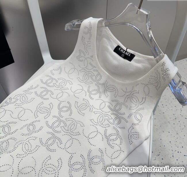 ​Luxury Discount Chanel Knit Vest with Strass CC 0314 White 2025