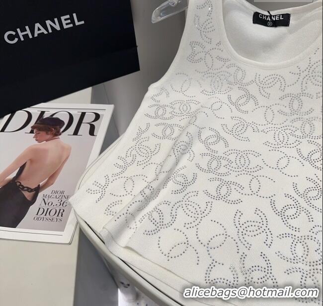 ​Luxury Discount Chanel Knit Vest with Strass CC 0314 White 2025