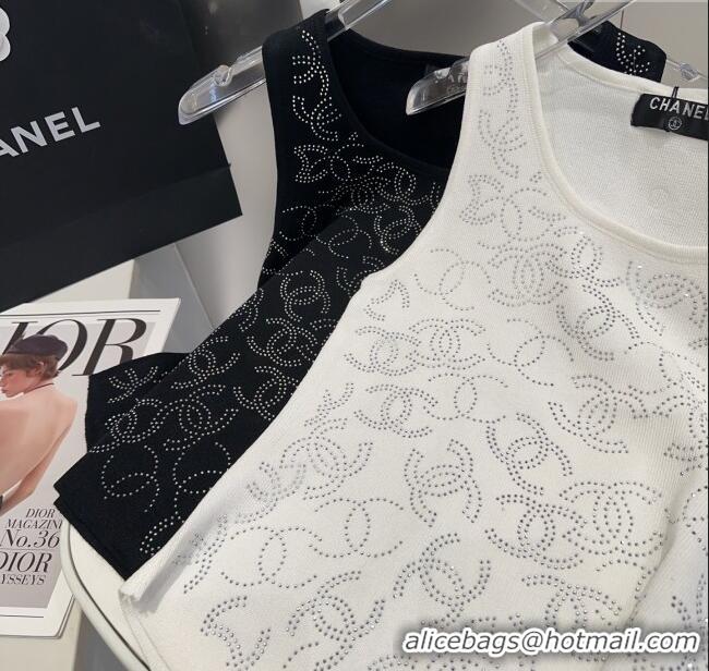​Luxury Discount Chanel Knit Vest with Strass CC 0314 White 2025