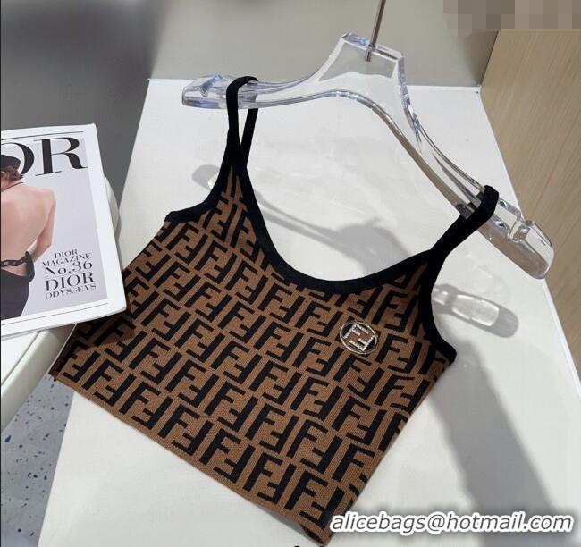 ​Luxury Discount Fendi FF Knit Vest 0314 Brown 2025