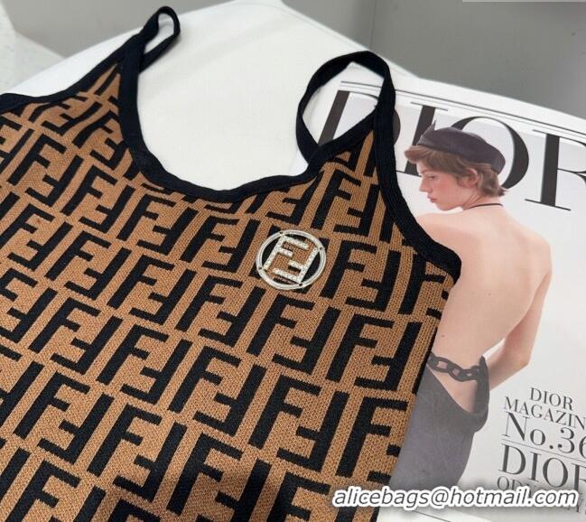 ​Luxury Discount Fendi FF Knit Vest 0314 Brown 2025