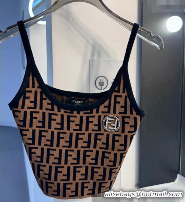 ​Luxury Discount Fendi FF Knit Vest 0314 Brown 2025