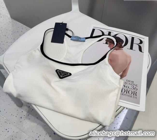 Buy Fashionable Prada Vest with Black Trim 0314 White 2025