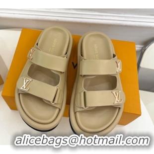 Classic Hot Louis Vuitton Comfort Slides Sandal in Leather with LV Strap Beige 2025 LV042202