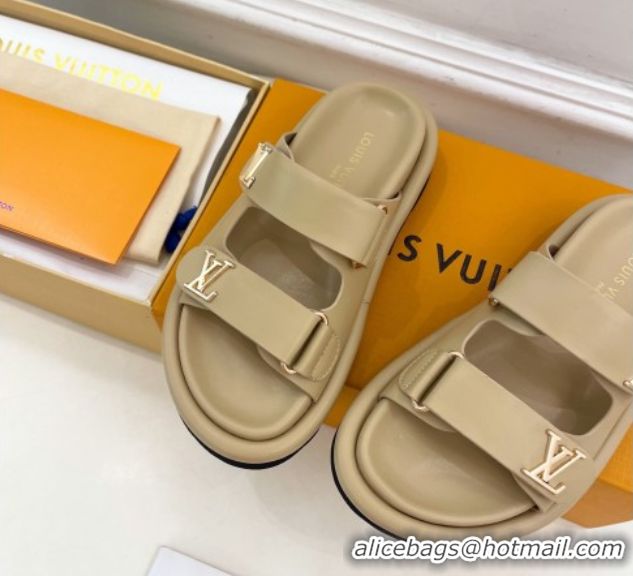 Classic Hot Louis Vuitton Comfort Slides Sandal in Leather with LV Strap Beige 2025 LV042202