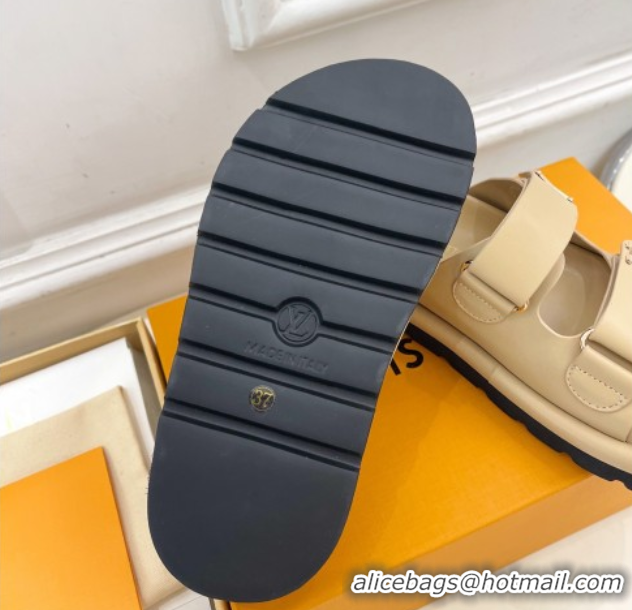 Classic Hot Louis Vuitton Comfort Slides Sandal in Leather with LV Strap Beige 2025 LV042202