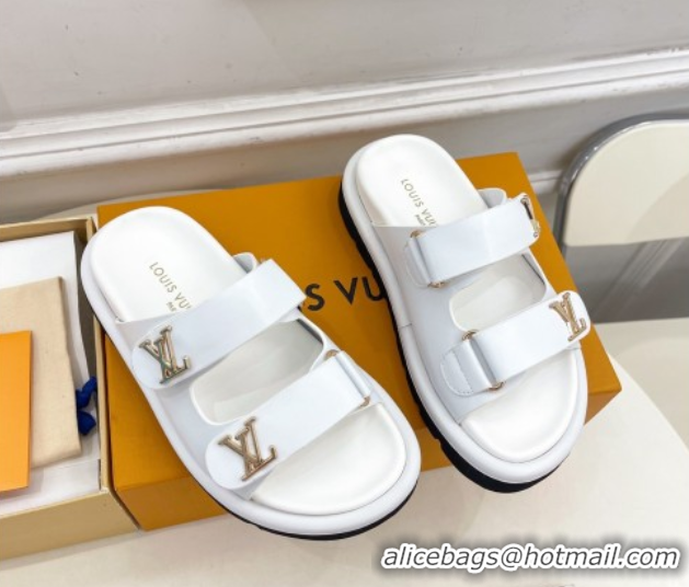 Good Quality Louis Vuitton Comfort Slides Sandal in Leather with LV Strap White 2025 LV042202