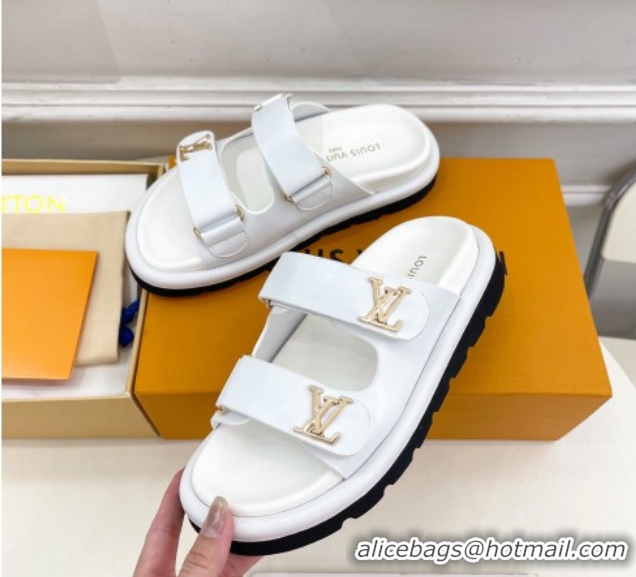 Good Quality Louis Vuitton Comfort Slides Sandal in Leather with LV Strap White 2025 LV042202