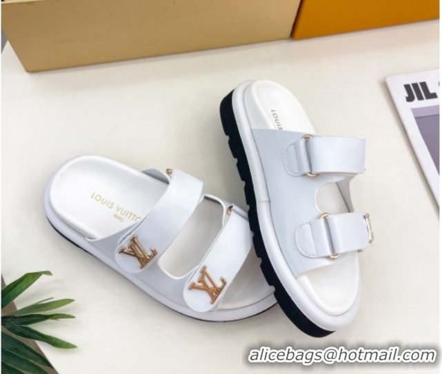 Good Quality Louis Vuitton Comfort Slides Sandal in Leather with LV Strap White 2025 LV042202