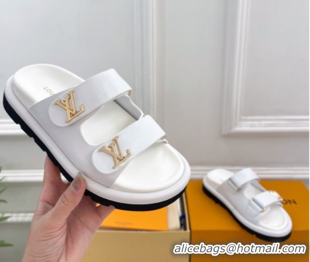 Good Quality Louis Vuitton Comfort Slides Sandal in Leather with LV Strap White 2025 LV042202