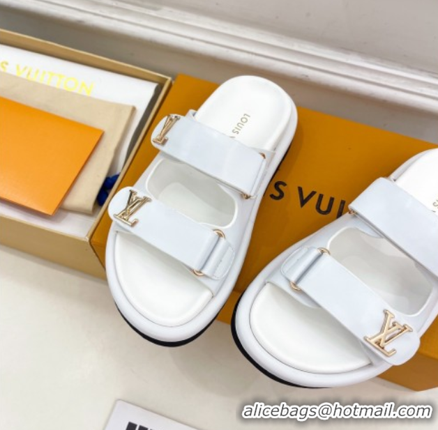 Good Quality Louis Vuitton Comfort Slides Sandal in Leather with LV Strap White 2025 LV042202