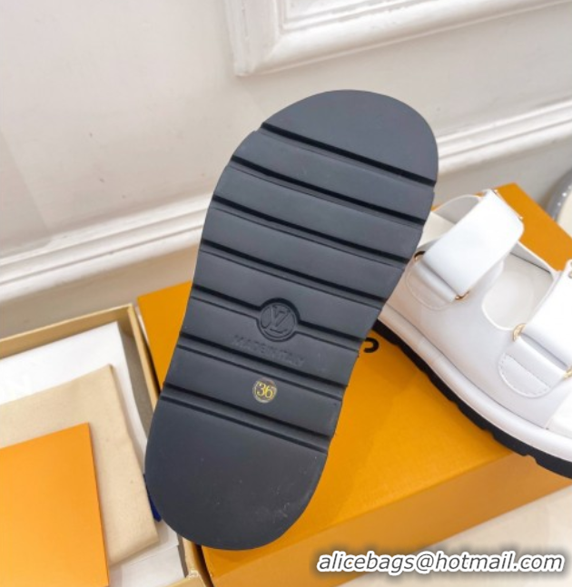 Good Quality Louis Vuitton Comfort Slides Sandal in Leather with LV Strap White 2025 LV042202