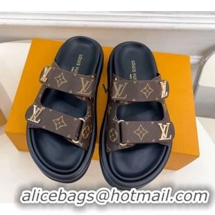 Sumptuous Louis Vuitton Comfort Slides Sandal in Monogram Canvas with LV Strap Brown 2025 LV042202